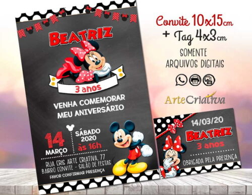 CONVITE DIGITAL C/TAG Minnie Vermelho Chalk 3