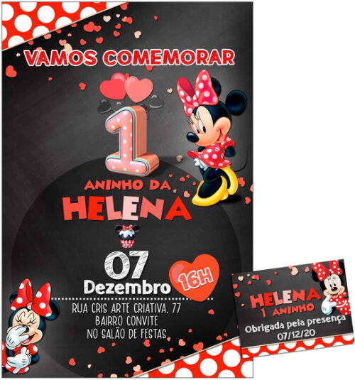 CONVITE DIGITAL C/TAG Minnie Vermelho Chalk 2