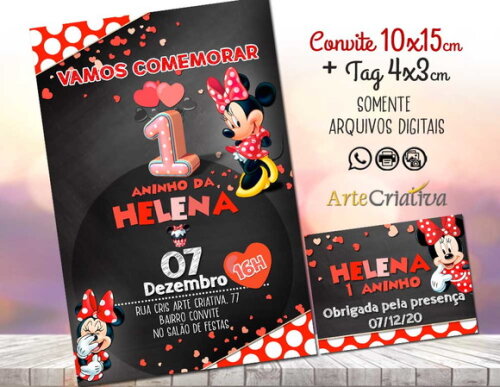 CONVITE DIGITAL C/TAG Minnie Vermelho Chalk 2
