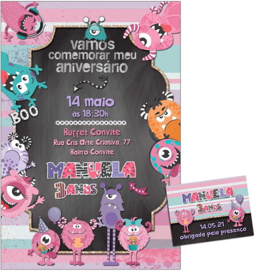 CONVITE DIGITAL C/TAG Monstrinhos Menina 2