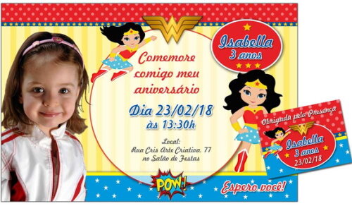 CONVITE DIGITAL C/TAG Mulher Maravilha Cute
