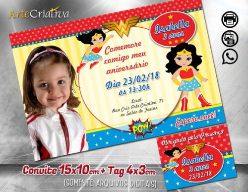 CONVITE DIGITAL C/TAG Mulher Maravilha Cute