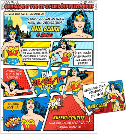 CONVITE DIGITAL C/TAG Mulher Maravilha Gibi