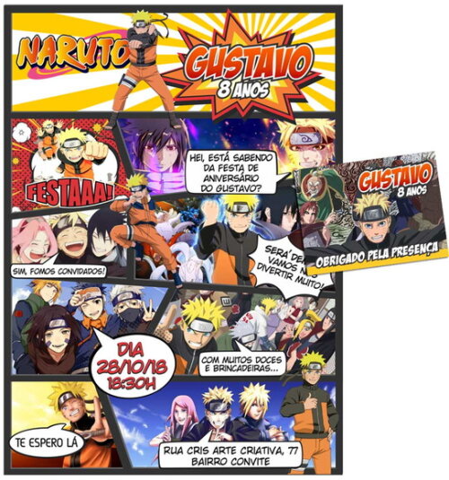CONVITE DIGITAL C/TAG Naruto Quadrinho