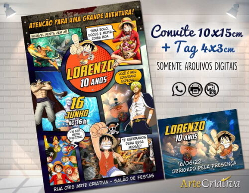 CONVITE DIGITAL C/TAG One Piece Quadrinho