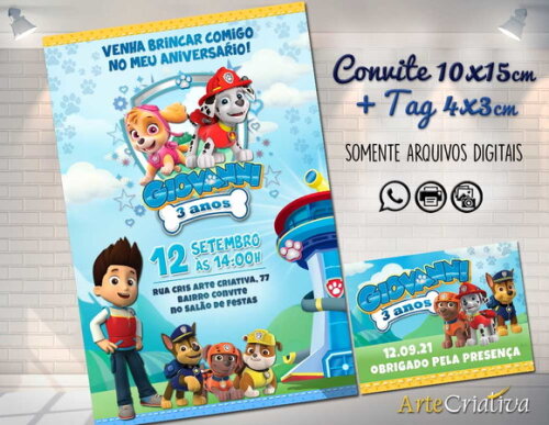 CONVITE DIGITAL C/TAG Patrulha Canina