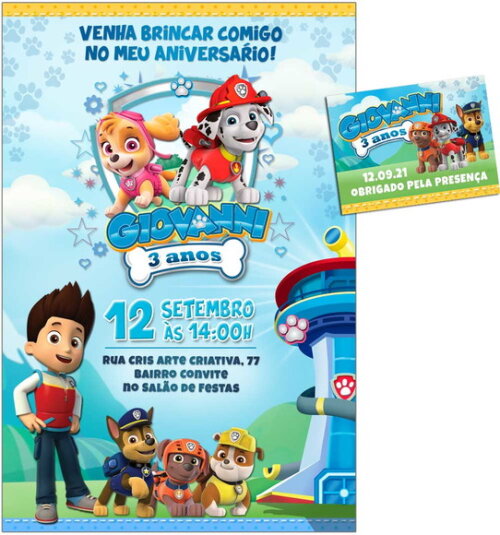 CONVITE DIGITAL C/TAG Patrulha Canina