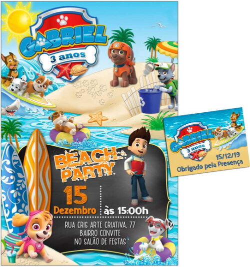 CONVITE DIGITAL C/TAG Patrulha Canina Praia