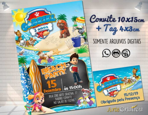 CONVITE DIGITAL C/TAG Patrulha Canina Praia