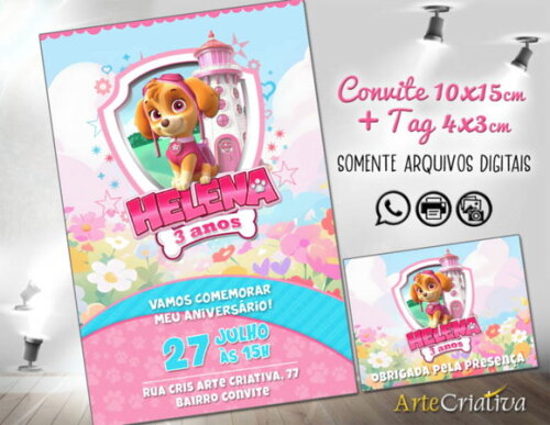 Convite Digital C/tag Patrulha Canina Skye