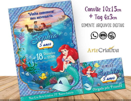 CONVITE DIGITAL C/TAG Pequena Sereia Ariel 2
