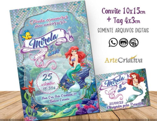 CONVITE DIGITAL C/TAG Pequena Sereia Ariel