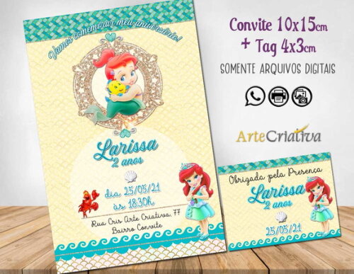 CONVITE DIGITAL C/TAG Pequena Sereia Ariel Baby