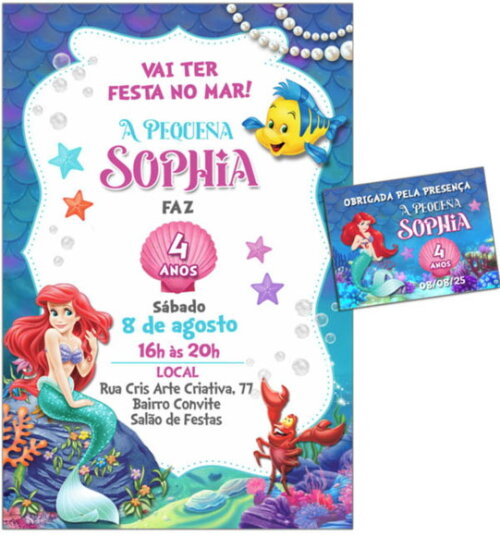 Convite Digital C/tag Pequena Sereia Ariel 3