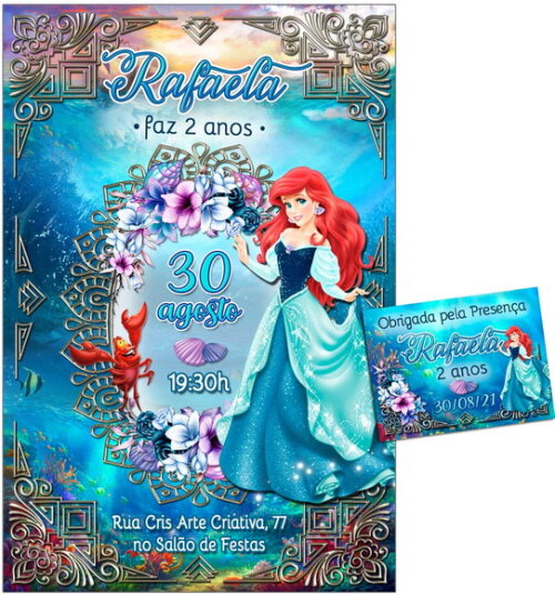 CONVITE DIGITAL C/TAG Pequena Sereia Ariel Luxuosa