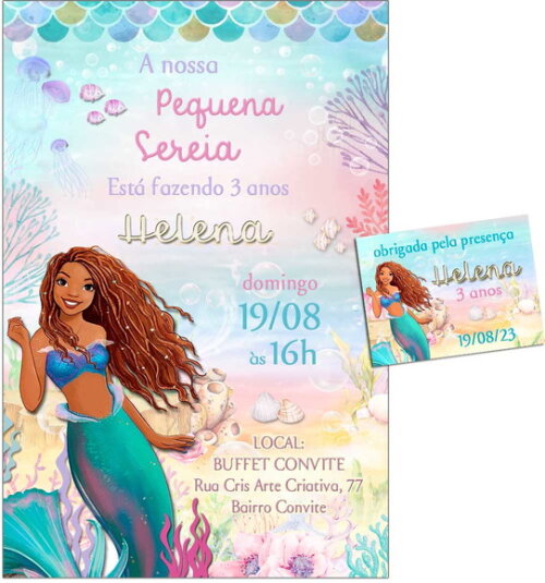 Convite Digital C/tag Pequena Sereia Ariel Morena
