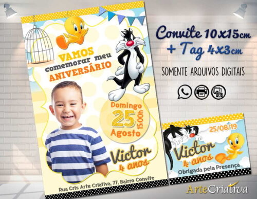 Convite Digital C/tag Piu Piu e Frajola Menino