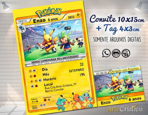 CONVITE DIGITAL C/TAG Pokemon carta