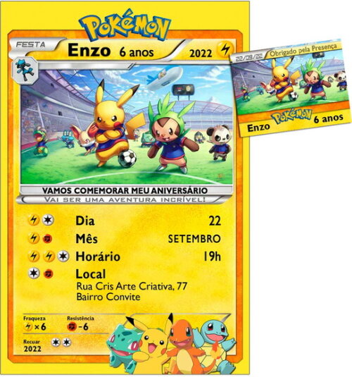 CONVITE DIGITAL C/TAG Pokemon carta