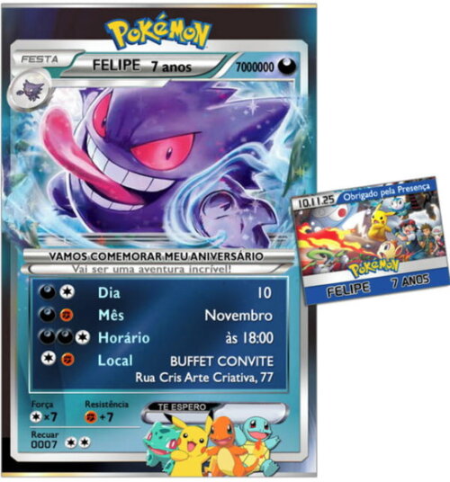 Convite Digital C/tag Pokemon Carta Azul