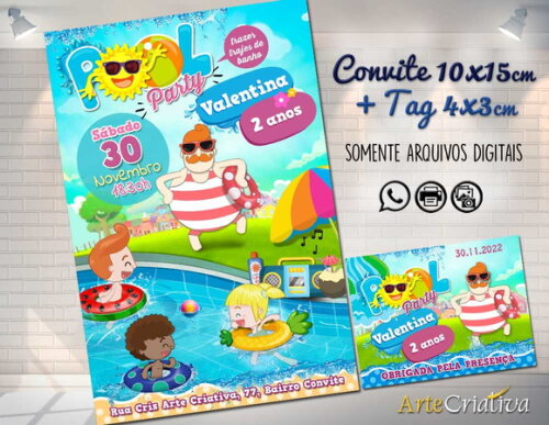CONVITE DIGITAL C/TAG Pool Party Bita