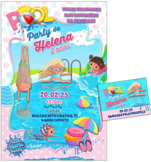 Convite Digital C/tag Pool Party Menina 6