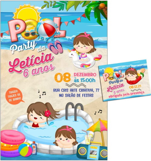 CONVITE DIGITAL C/TAG Pool Party Menina 5