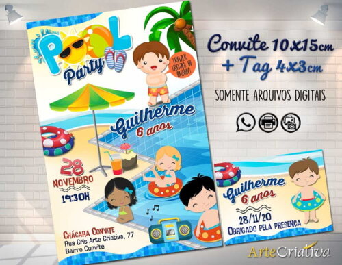 CONVITE DIGITAL C/TAG Pool Party Menino 2