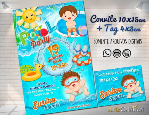 CONVITE DIGITAL C/TAG Pool Party Menino 2