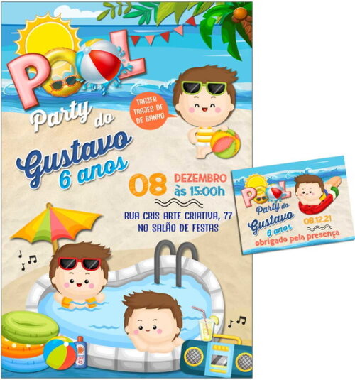 CONVITE DIGITAL C/TAG Pool Party Menino 3