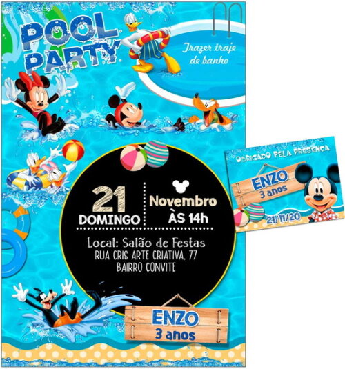 CONVITE DIGITAL C/TAG Pool Party Mickey 3