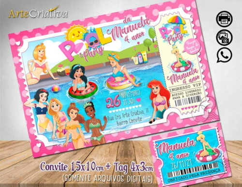 CONVITE DIGITAL C/TAG Pool Party Princesas 2