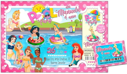 CONVITE DIGITAL C/TAG Pool Party Princesas 2