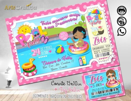 CONVITE DIGITAL C/TAG Pool Party Ticket 2