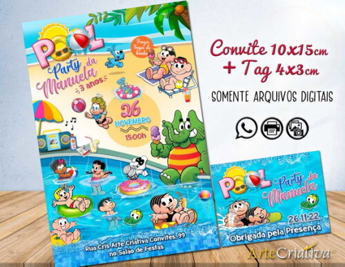 CONVITE DIGITAL C/TAG Pool Party Turma da Mônica