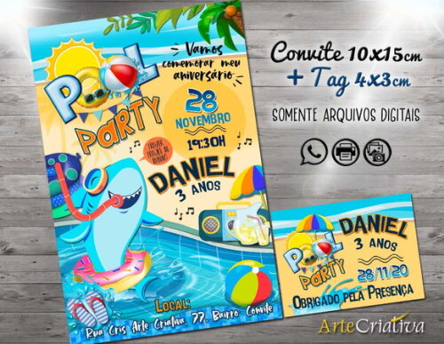 CONVITE DIGITAL C/TAG Pool Party Tubarão