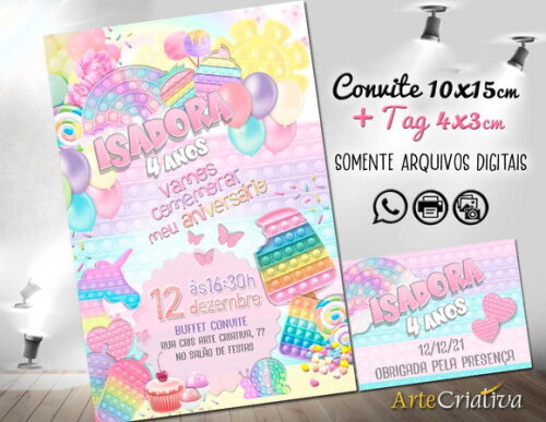 CONVITE DIGITAL C/TAG Pop It Candy Color
