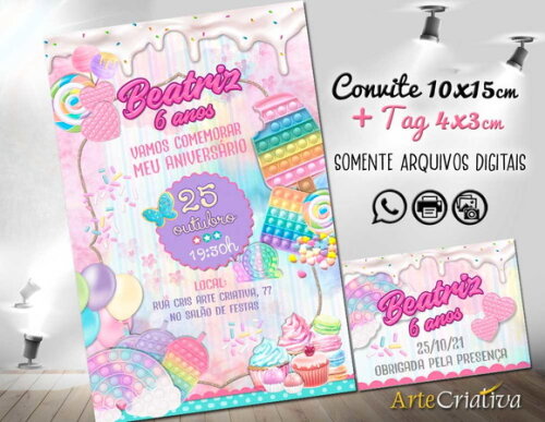 CONVITE DIGITAL C/TAG Pop It Candy Color 2