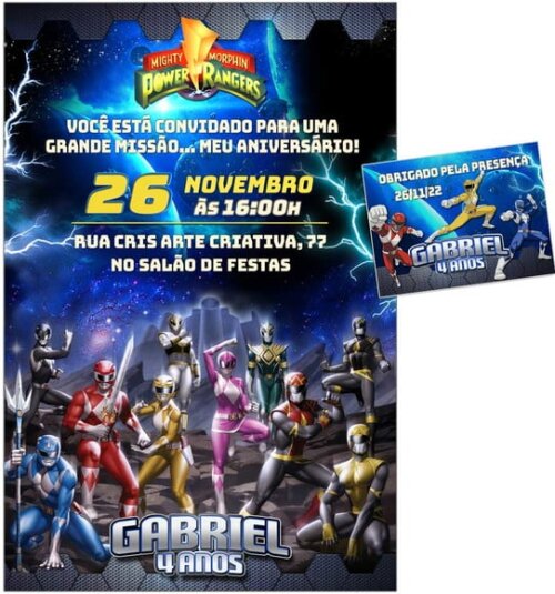 Convite Digital C/tag Power Rangers 2