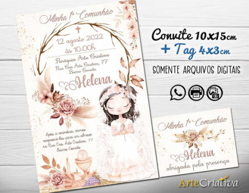 CONVITE DIGITAL C/TAG Primeira Comunhão Menina