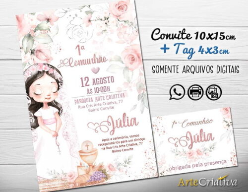 CONVITE DIGITAL C/TAG Primeira Comunhão Menina 3