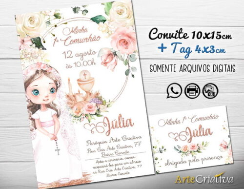CONVITE DIGITAL C/TAG Primeira Comunhão Menina 2