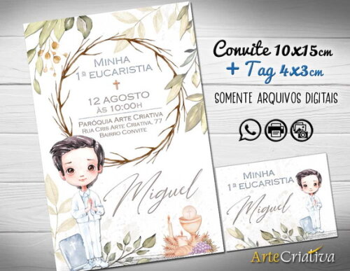 Convite Digital C/tag Primeira Comunhão Menino 3