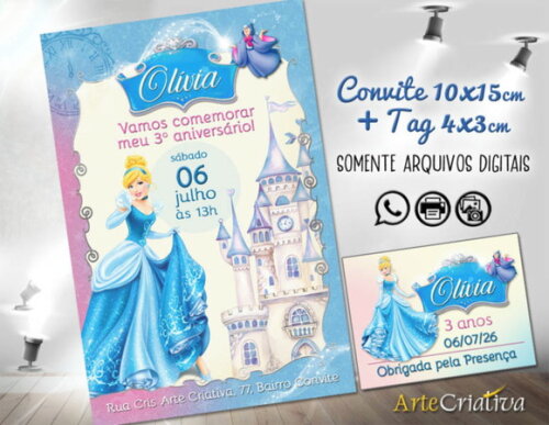 Convite Digital C/tag Princesa Cinderela