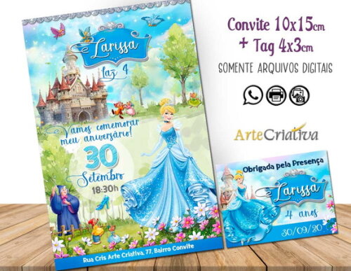Convite Digital C/tag Princesa Cinderela