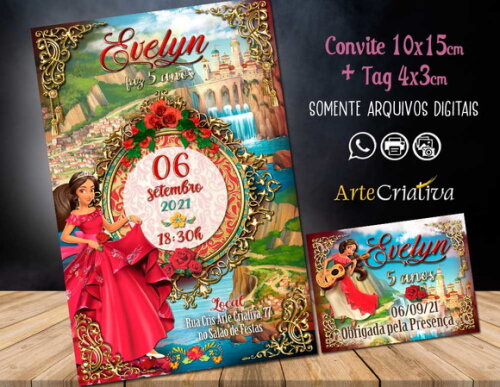 CONVITE DIGITAL C/TAG Princesa Elena Disney Luxuosa
