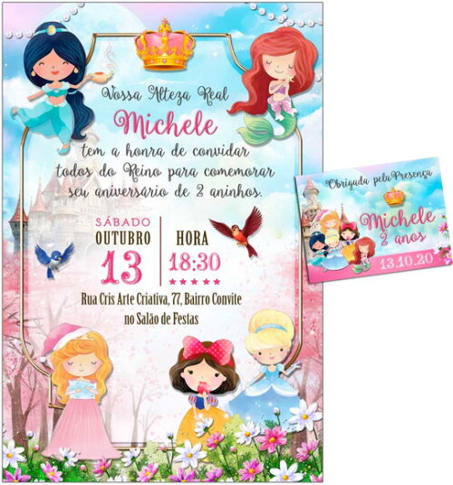 CONVITE DIGITAL C/TAG Princesas Cute