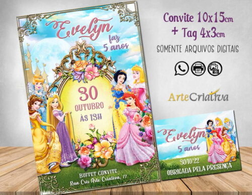 CONVITE DIGITAL C/TAG Princesas Luxo
