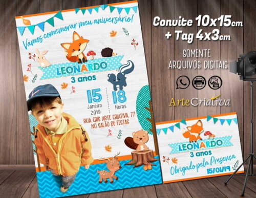 CONVITE DIGITAL C/TAG Raposinha Bosque com Foto