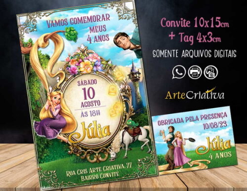 Convite Digital C/tag Rapunzel Enrolados